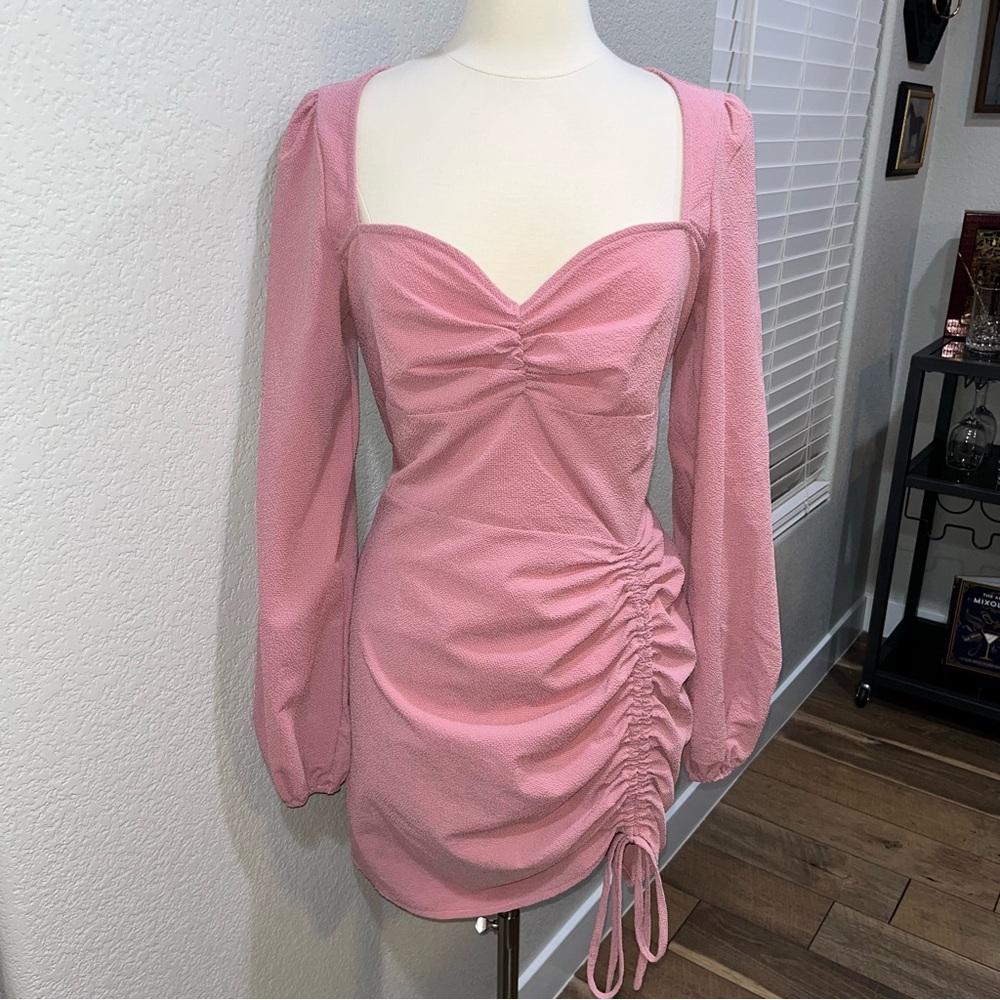 Pink Ruched Mini Dress - Picture 1 of 8